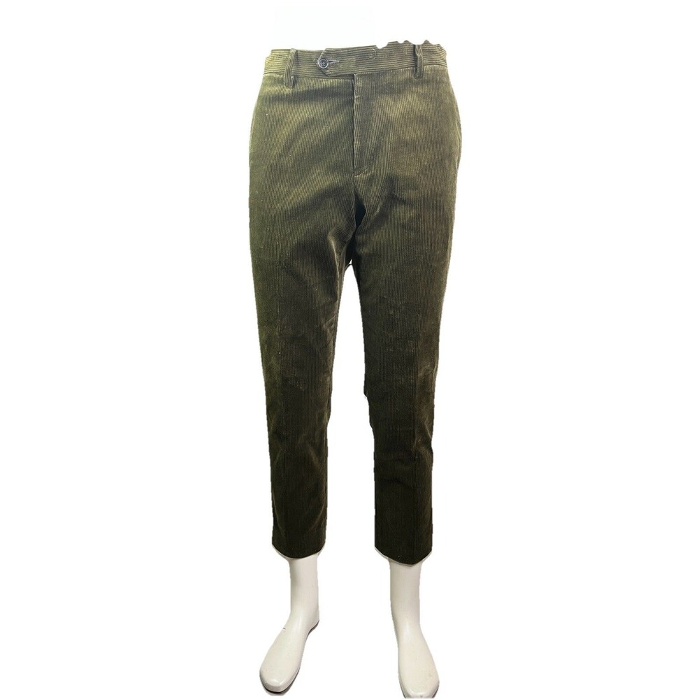 NWOT Spier & Mackay Slim Trousers 30 Olive Green Corduroy Flat Front Men  30x27 - Picture 2 of 9